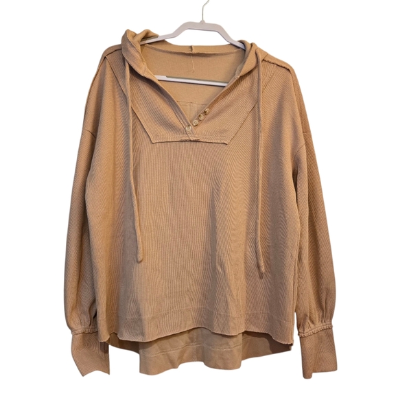 VYSN Drawstring Long Sleeve Hoodie Tan Pullover Cozy Comfy Cotton Sweater NWOT M - Picture 11 of 11